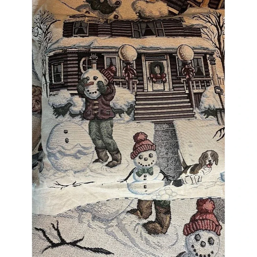 Snowman Tapestry Throw Blanket & Pillow Set Cozycore Cabincore Winter Christmas